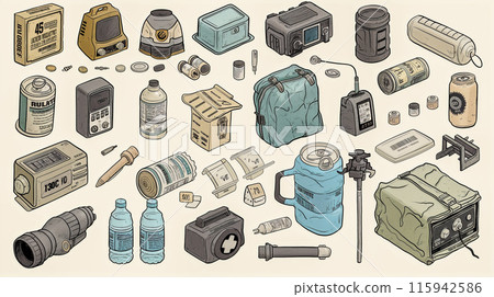 防災用品套裝形象圖-緊急準備 115942586