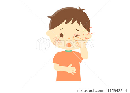 Boy rubbing his itchy eyes 115942844
