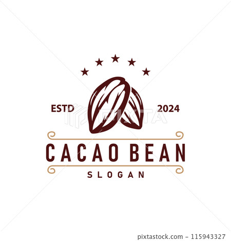 Cacao Bean Logo, Premium Design Vintage Retro Old Fresh Organic Garden Plant Seed Simple Minimalist 115943327