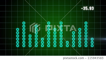 Image of light spot and statistical data processing over grid network against green background 115943583
