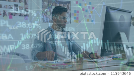 Image of mathematical binary coding processing over students using computers 115943646