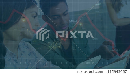 Image of financial data processing over diverse business people 115943667