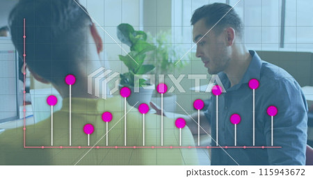 Image of data processing over diverse business people having meeting at office Image of data processing over diverse business people having meeting at office 115943672