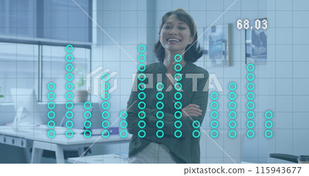 Image of data processing over biracial businesswoman at office Image of data processing over biracial businesswoman at office 115943677