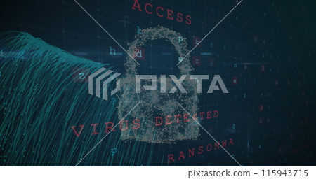 Image of online security padlock and virus warning with data processing 115943715
