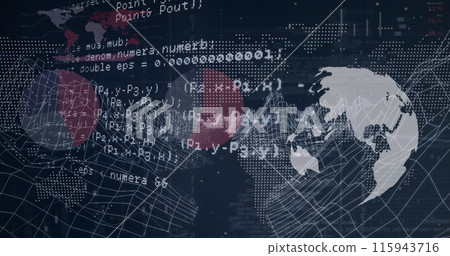 Image of globe, world map and data processing 115943716