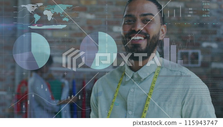Image of data processing over biracial male designer 115943747
