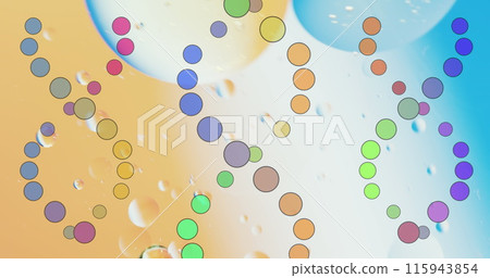 Image of dna strands over bubbles on colorful background Image of dna strands over bubbles on colorful background 115943854