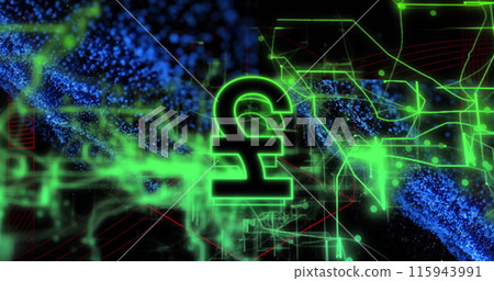 Image of pound sign over data processing on dark background 115943991