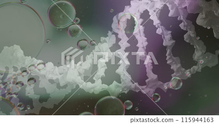 Image of bubbles over dna strand on blurred background 115944163