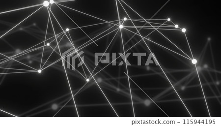 Image of network of connections with glowing nodes over black background 115944195