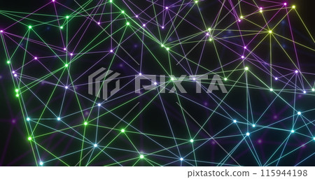 Image of network of connections with glowing nodes over black background 115944198