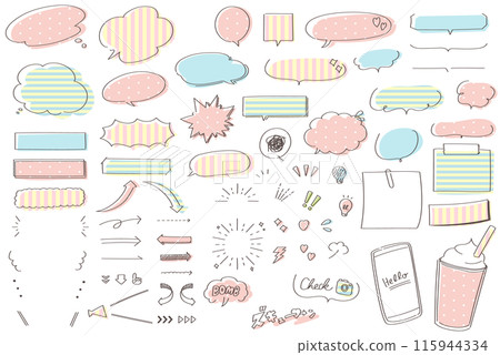 彩色手繪鬆散語音氣泡箭頭框架裝飾插畫集 115944334