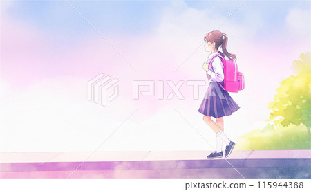 Walking the usual route to school...High school student (female) 1 115944388