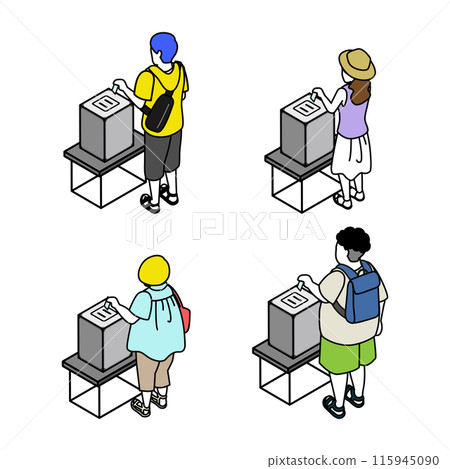 人們投票，4 件等距人物套裝，後視圖 115945090