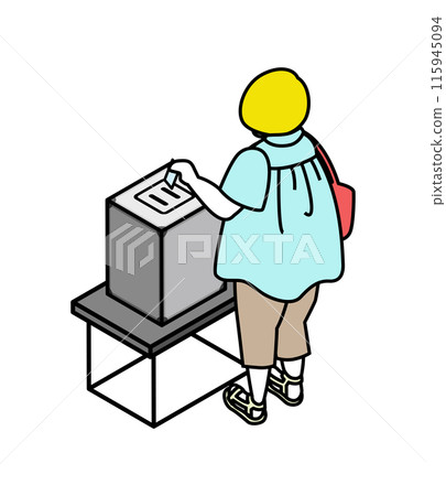 Woman voting, isometric, back view 115945094