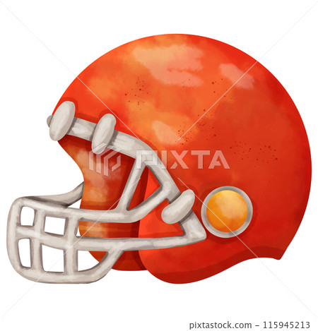 Hand-painted watercolor image of an American football helmet for decorative illustration. 115945213