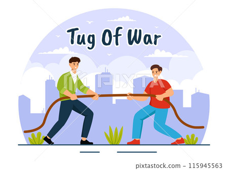 Tug of War Vector Illustration with People Pulling Opposite Ends of a Rope in a Business Competition or Other in Flat Style Cartoon Background 115945563