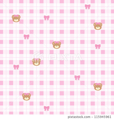 Pink square plaid with bear and pink ribbon pattern for background, animal wallpaper, backdrop, pet clothes, fabric print, gift wrap, packaging, duvet, textile, clothes, garment, kid pattern, pyjamas Pink square plaid with bear and pink ribbon pattern for background, animal wallpaper, backdrop, pet clothes, fabric print, gift wrap, packaging, duvet, textile, clothes, garment, kid pattern, pyjamas 115945961
