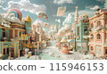 3D Cityscape with Colorful Buildings and Rococo Hues 115946153