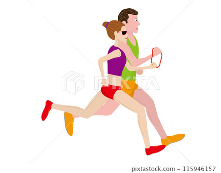 這是一位視障人士跑馬拉鬆的插圖。跑步嚮導將陪伴您。 這是一位視障人士跑馬拉鬆的插圖。跑步嚮導將陪伴您。 115946157