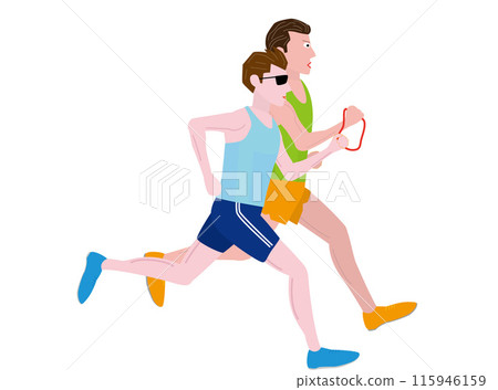 這是一位視障人士跑馬拉鬆的插圖。跑步嚮導將陪伴您。 這是一位視障人士跑馬拉鬆的插圖。跑步嚮導將陪伴您。 115946159