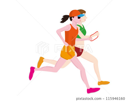 這是一位視障人士跑馬拉鬆的插圖。跑步嚮導將陪伴您。 115946160