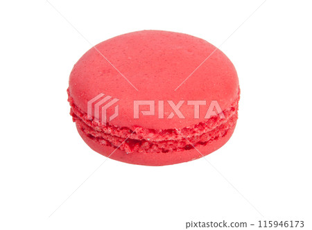 pink macaron isolated on white background closeup 115946173