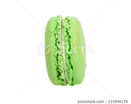 green macaron isolated on white background closeup green macaron isolated on white background closeup 115946176