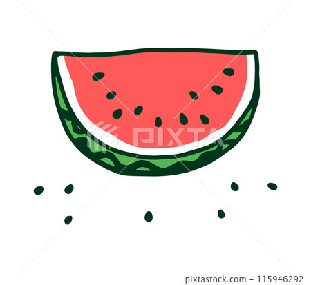 Color illustration of a watermelon cut into half moons 115946292