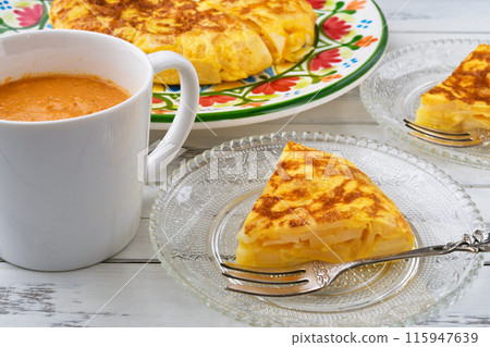 Spanish food tortilla (Spanish omelette) and gazpacho 115947639