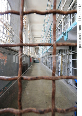 Inside the Old Prison on Alcatraz Island, San Francisco, California, USA 115948212