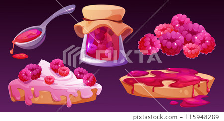 Jelly jam on bread. Raspberry toast cartoon vector Jelly jam on bread. Raspberry toast cartoon vector 115948289