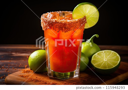 Spicy Bloody Mary Cocktail with Lime Garnish 115948293