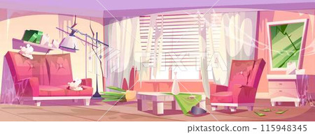 Abandoned pink living room interior Abandoned pink living room interior 115948345