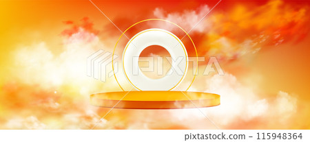 Orange sky cloud 3d product display podium scene Orange sky cloud 3d product display podium scene 115948364