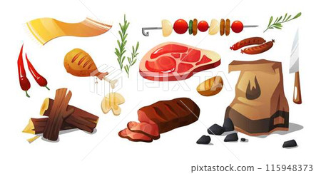 BBQ party food set isolated on white background 115948373