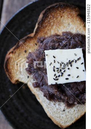 Natural yeast bread toast with bean paste and butter Natural yeast bread toast with bean paste and butter 115948822