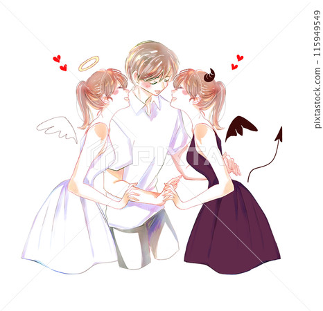 A man caught between an angel and a devil 115949549