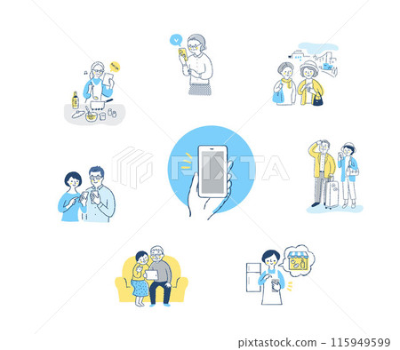 People using smartphones and tablet devices 115949599