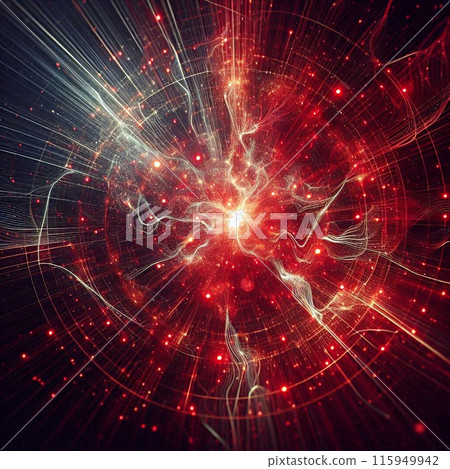 Vibrant digital network glowing connections nodes radiating energy chaotic structured form 115949942