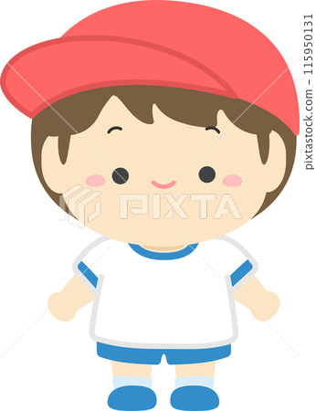 運動會插畫素材，穿著運動服的男孩紅組01 115950131