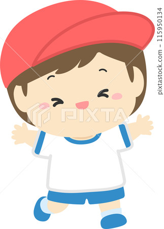 運動會插畫素材,穿著運動服的男孩紅組04 運動會插畫素材,穿著運動服的男孩紅組04 115950134