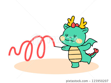 Dragon Character Performing Rhythmic Gymnastics with Ribbon 115950207