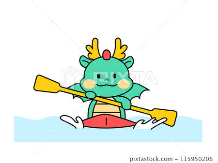 Dragon Character riding a canoe. Dragon Character riding a canoe. 115950208