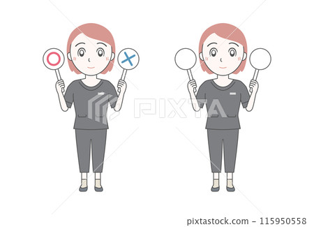Aesthetician holding a true or false card (whole body, both hands) 115950558