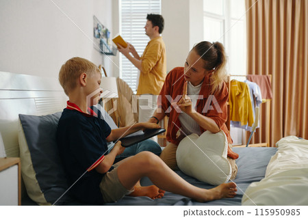 Mom Prohibiting Her Son To Use Gadget 115950985