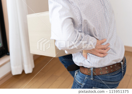 Man with back pain, backache, sudden lower back pain Man with back pain, backache, sudden lower back pain 115951375
