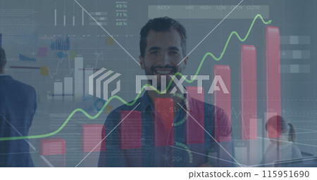 Image of financial data over caucasian businessman Image of financial data over caucasian businessman 115951690