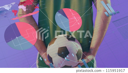Image of charts and data on interface over caucasian male football player holding ball Image of charts and data on interface over caucasian male football player holding ball 115951917